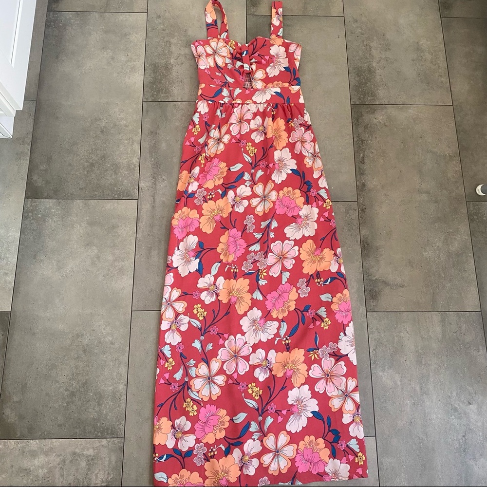 NEW Monteau Los Angeles pink floral retro maxi dress XS